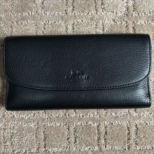 Coach Black Pebbled Leather Folder Over Wallet Pockets Checkbook Credit Card